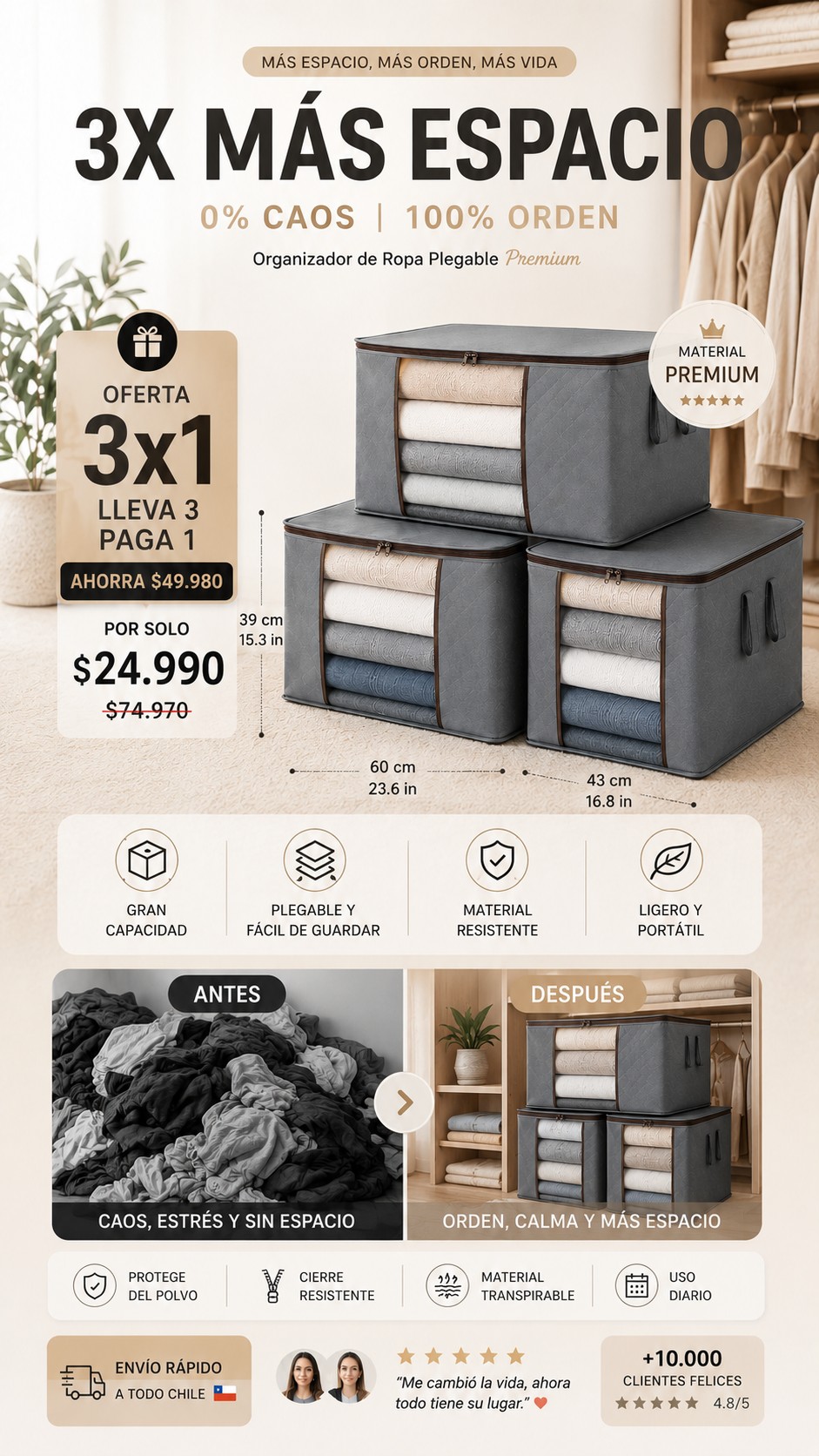 Organizador de Ropa X3 | Orden, Espacio, Rapidez