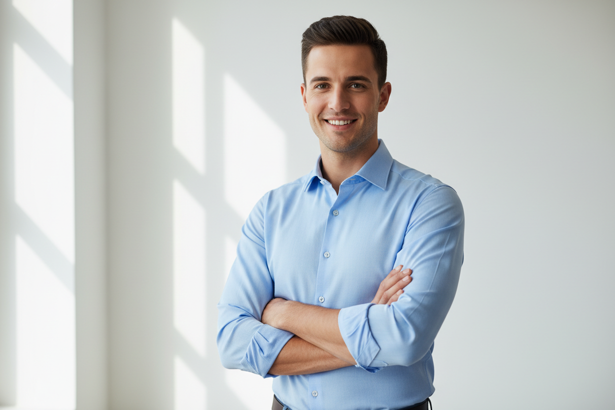 Hombre con camisa slim fit vista frontal