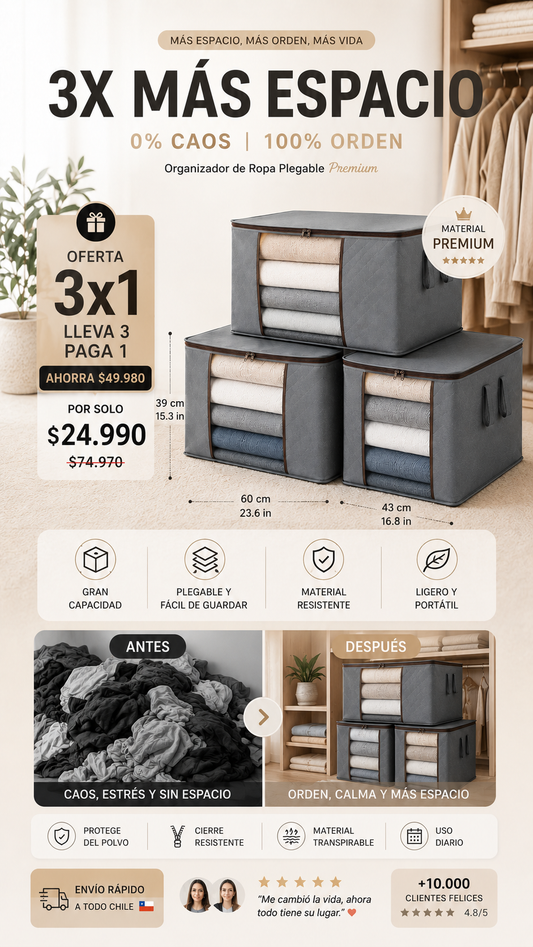 Organizador de Ropa X3 | Orden, Espacio, Rapidez