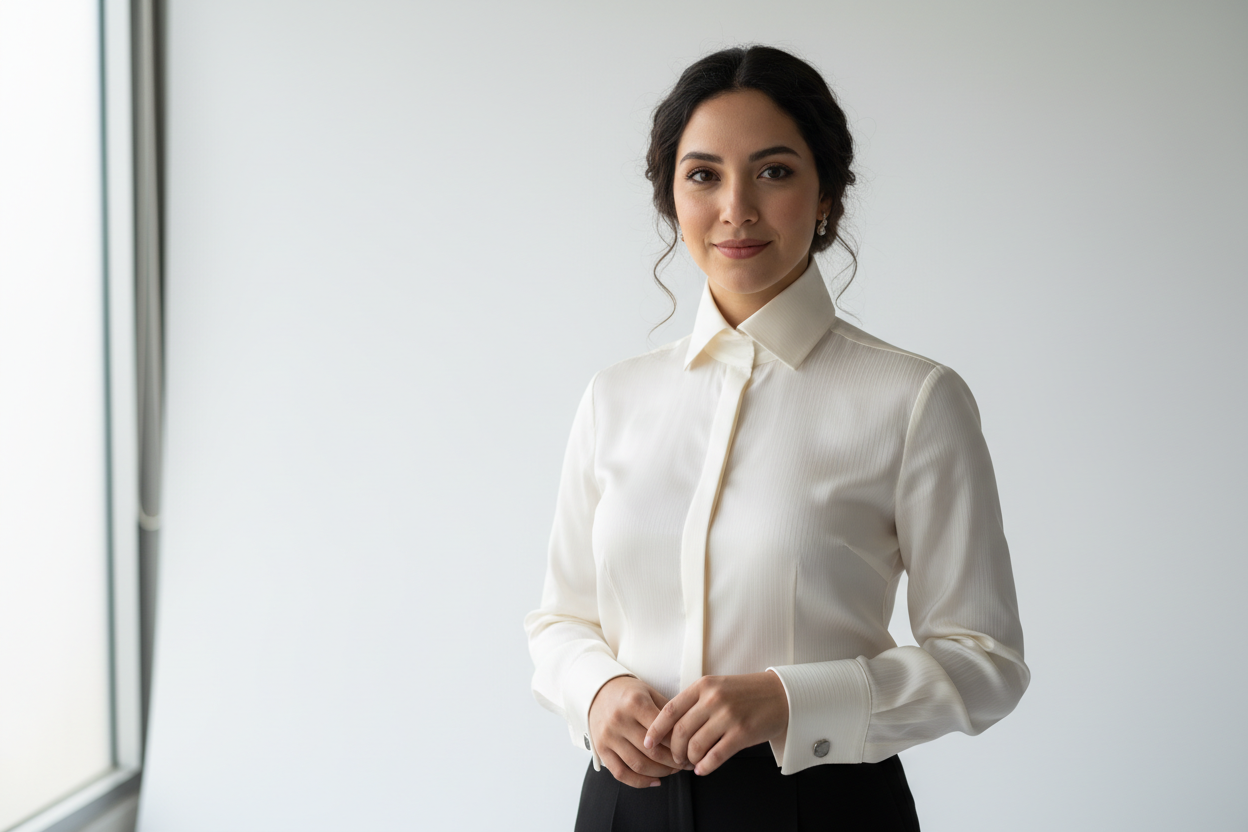 Mujer chilena con camisa formal vista frontal