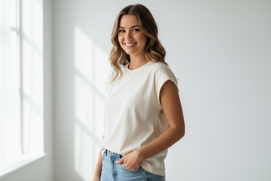 Mujer con polera vista tres cuartos