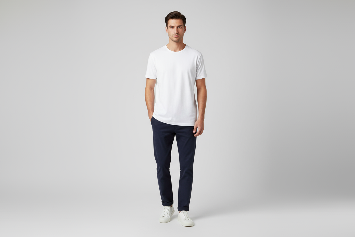 Polera blanca modelo hombre