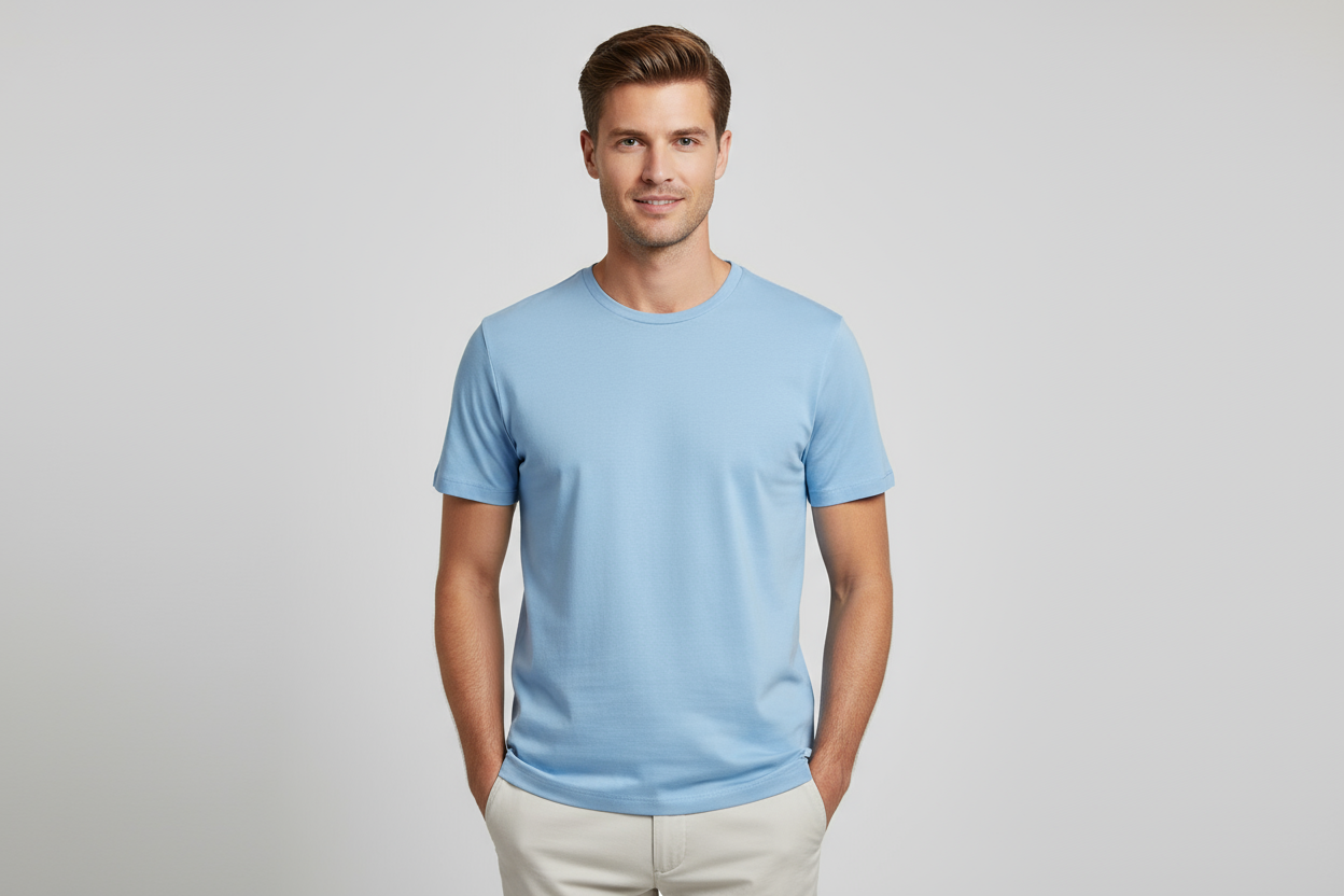 Polera celeste modelo hombre