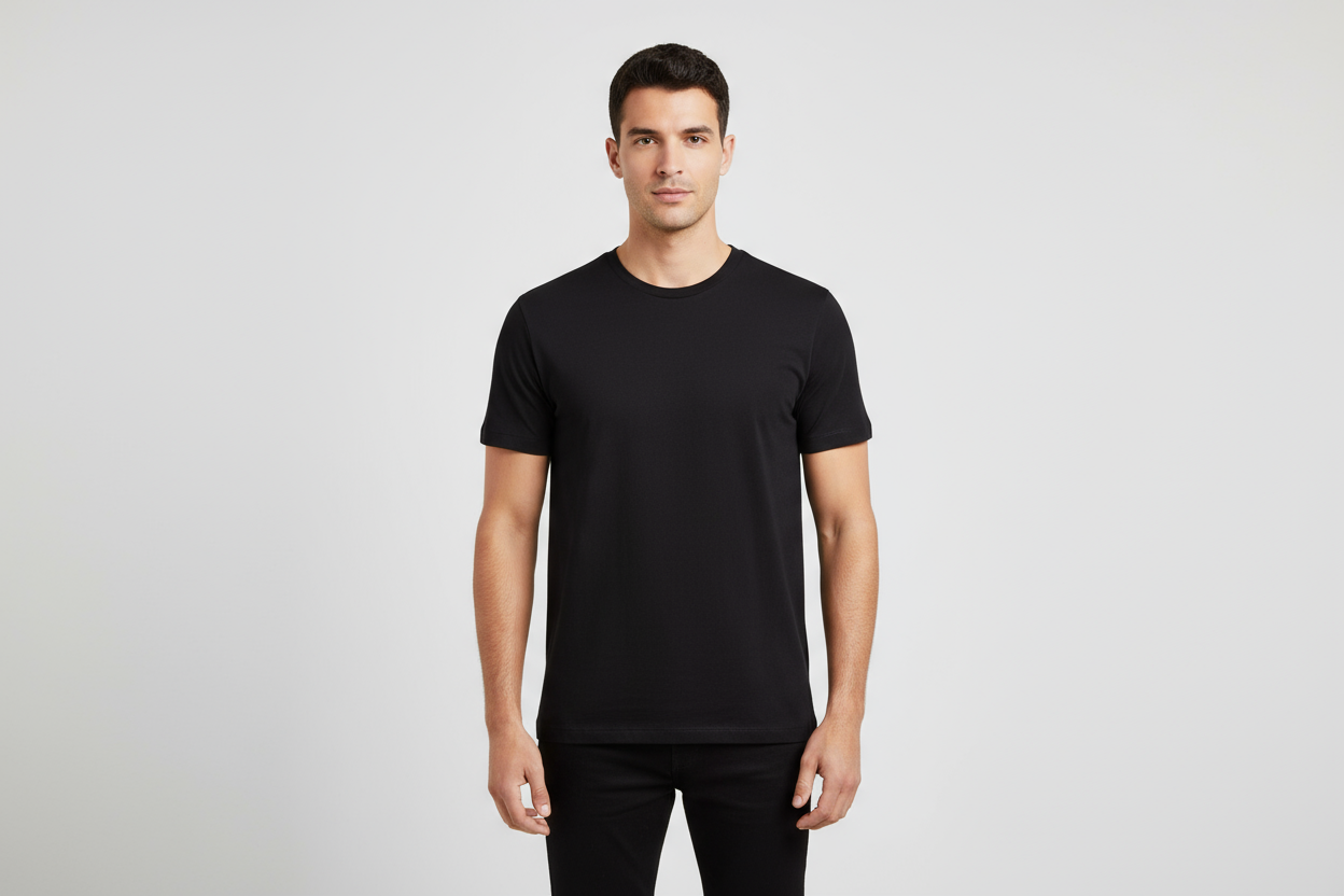 Polera negra modelo hombre