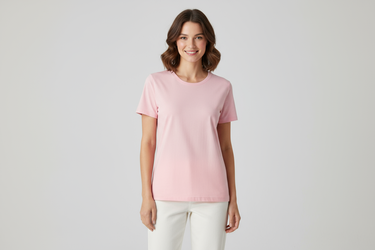 Polera rosada modelo mujer con rostro