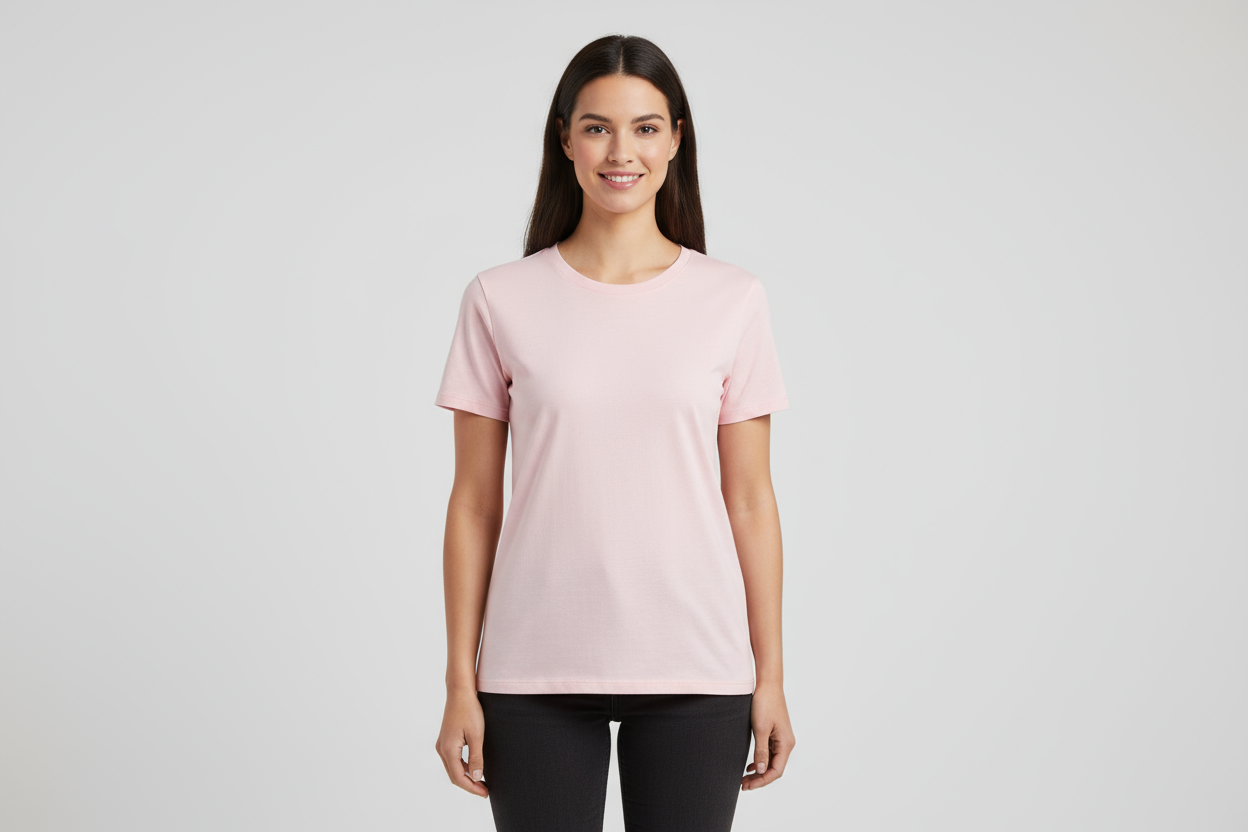 Polera rosada modelo mujer